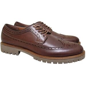 Vince Camuto Men Kaori Wingtip Brogue Derby Oxfords Size US 9.5M Brown Leather